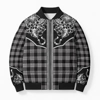 Hawai'i Paniolo Motif Black Bomber Puffer Jacket Floral Palaka Print LT7 Unisex Black - Polynesian Pride
