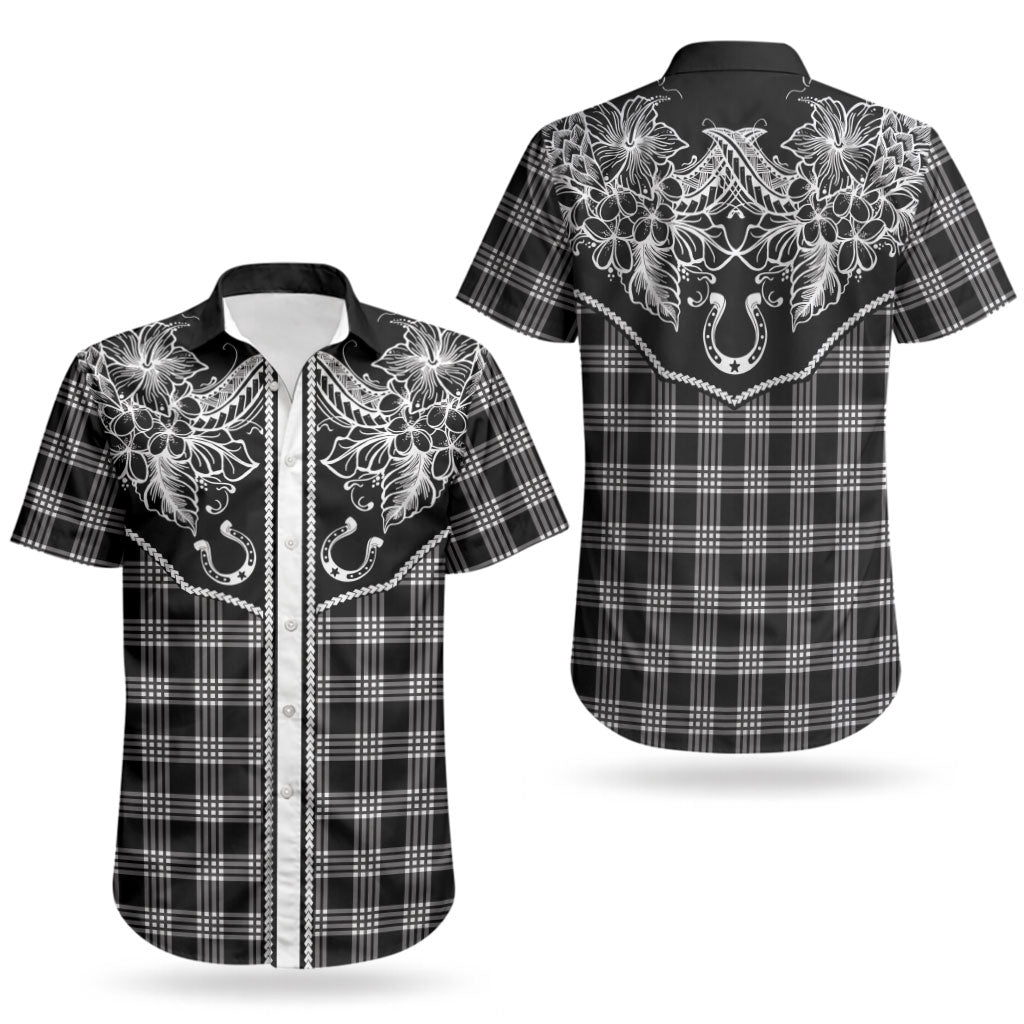 Hawai'i Paniolo Motif Black Couples Matching Mermaid Dress and Hawaiian Shirt Floral Palaka Print LT7 - Polynesian Pride