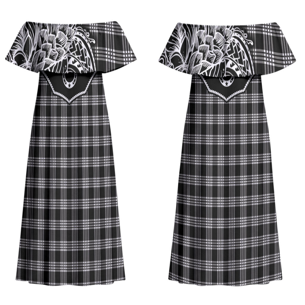 Hawai'i Paniolo Motif Black Couples Matching Off Shoulder Maxi Dress and Long Sleeve Button Shirt Floral Palaka Print LT7 - Polynesian Pride