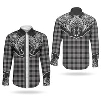 Hawai'i Paniolo Motif Black Couples Matching Summer Maxi Dress and Long Sleeve Button Shirt Floral Palaka Print LT7 - Polynesian Pride