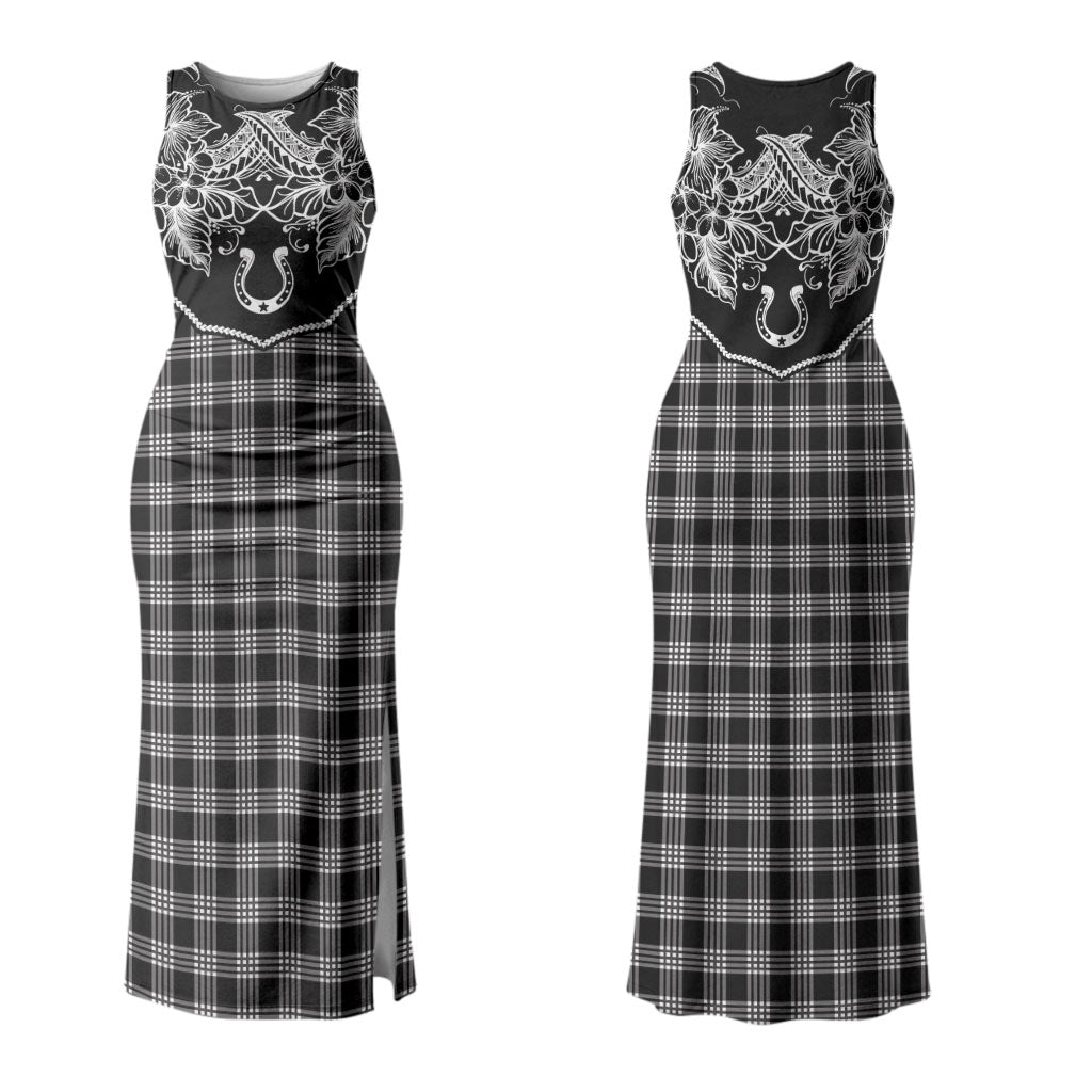 Hawai'i Paniolo Motif Black Couples Matching Tank Maxi Dress and Long Sleeve Button Shirt Floral Palaka Print LT7 - Polynesian Pride