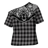 Hawai'i Paniolo Motif Black Cross Shoulder Shirt Floral Palaka Print LT7 - Polynesian Pride