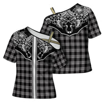 Hawai'i Paniolo Motif Black Cross Shoulder Shirt Floral Palaka Print LT7 - Polynesian Pride