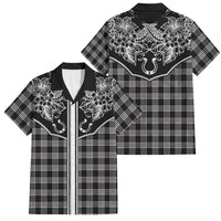 Hawai'i Paniolo Motif Black Family Matching Puletasi and Hawaiian Shirt Floral Palaka Print LT7 Dad's Shirt - Short Sleeve Black - Polynesian Pride