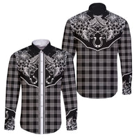 Hawai'i Paniolo Motif Black Family Matching Puletasi and Hawaiian Shirt Floral Palaka Print LT7 Dad's Shirt - Long Sleeve Black - Polynesian Pride
