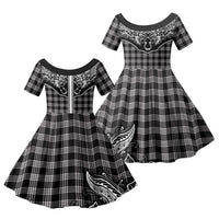 Hawai'i Paniolo Motif Black Family Matching Puletasi and Hawaiian Shirt Floral Palaka Print LT7 Daughter's Dress Black - Polynesian Pride