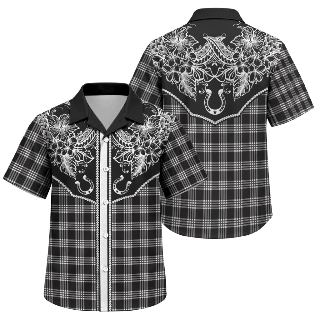 Hawai'i Paniolo Motif Black Family Matching Puletasi and Hawaiian Shirt Floral Palaka Print LT7 Son's Shirt Black - Polynesian Pride
