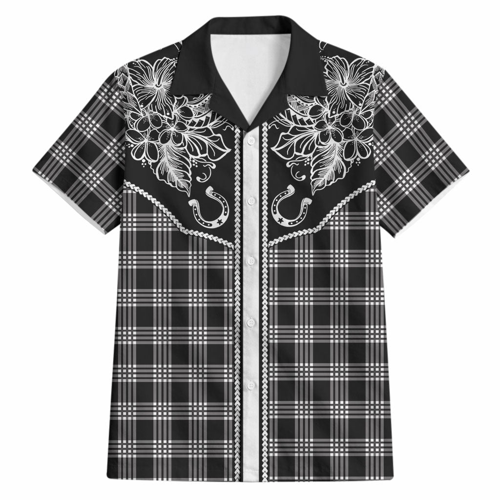 Hawai'i Paniolo Motif Black Hawaiian Shirt Floral Palaka Print LT7 Black - Polynesian Pride