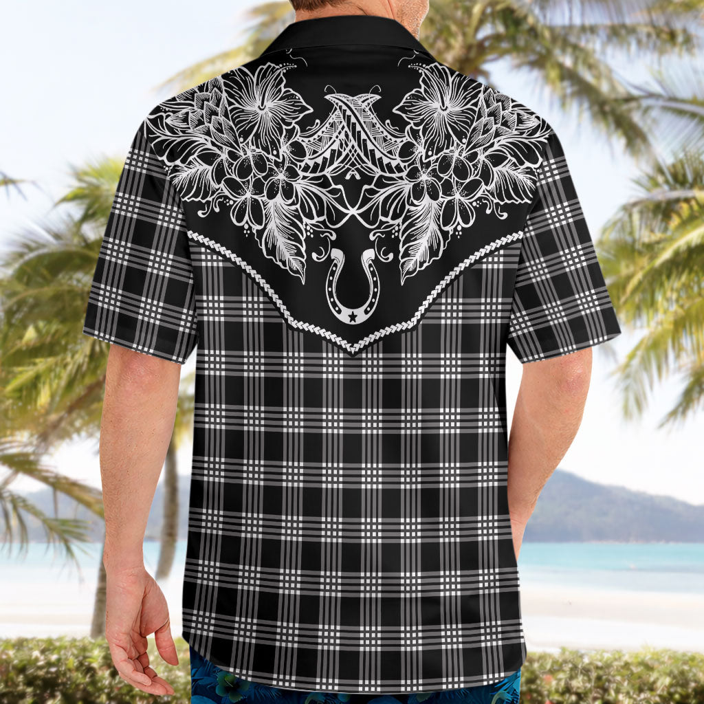 Hawai'i Paniolo Motif Black Hawaiian Shirt Floral Palaka Print LT7 - Polynesian Pride