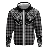Hawai'i Paniolo Motif Black Hoodie Floral Palaka Print LT7 Pullover Hoodie Black - Polynesian Pride