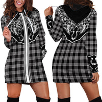 Hawai'i Paniolo Motif Black Hoodie Dress Floral Palaka Print LT7 - Polynesian Pride