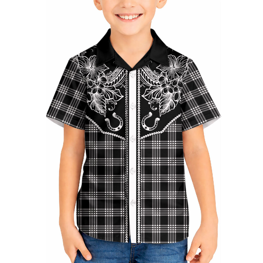 Hawai'i Paniolo Motif Black Kid Hawaiian Shirt Floral Palaka Print LT7 Kid Black - Polynesian Pride