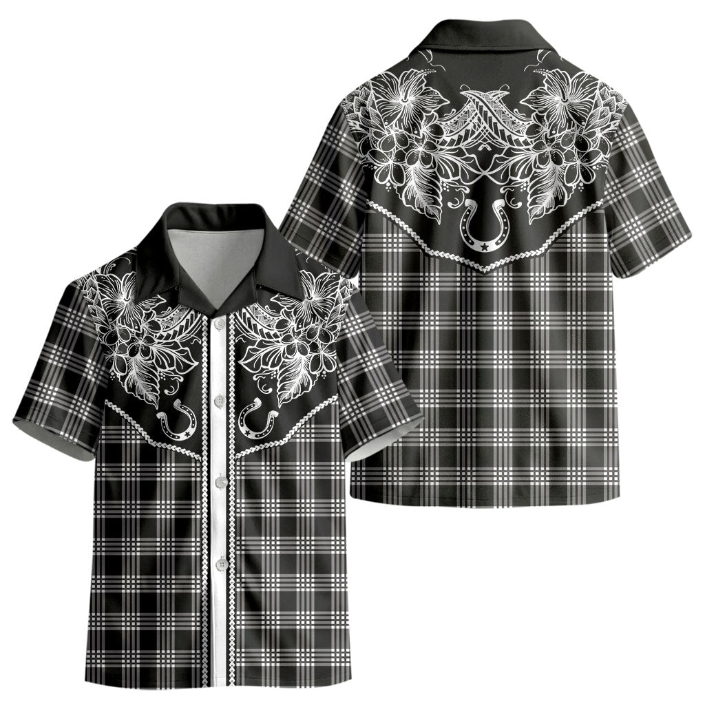 Hawai'i Paniolo Motif Black Kid Hawaiian Shirt Floral Palaka Print LT7 - Polynesian Pride
