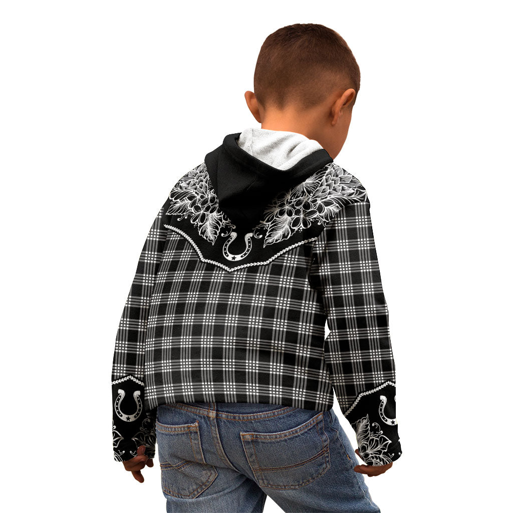Hawai'i Paniolo Motif Black Kid Hoodie Floral Palaka Print LT7 - Polynesian Pride