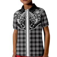 Hawai'i Paniolo Motif Black Kid Polo Shirt Floral Palaka Print LT7 Kid Black - Polynesian Pride
