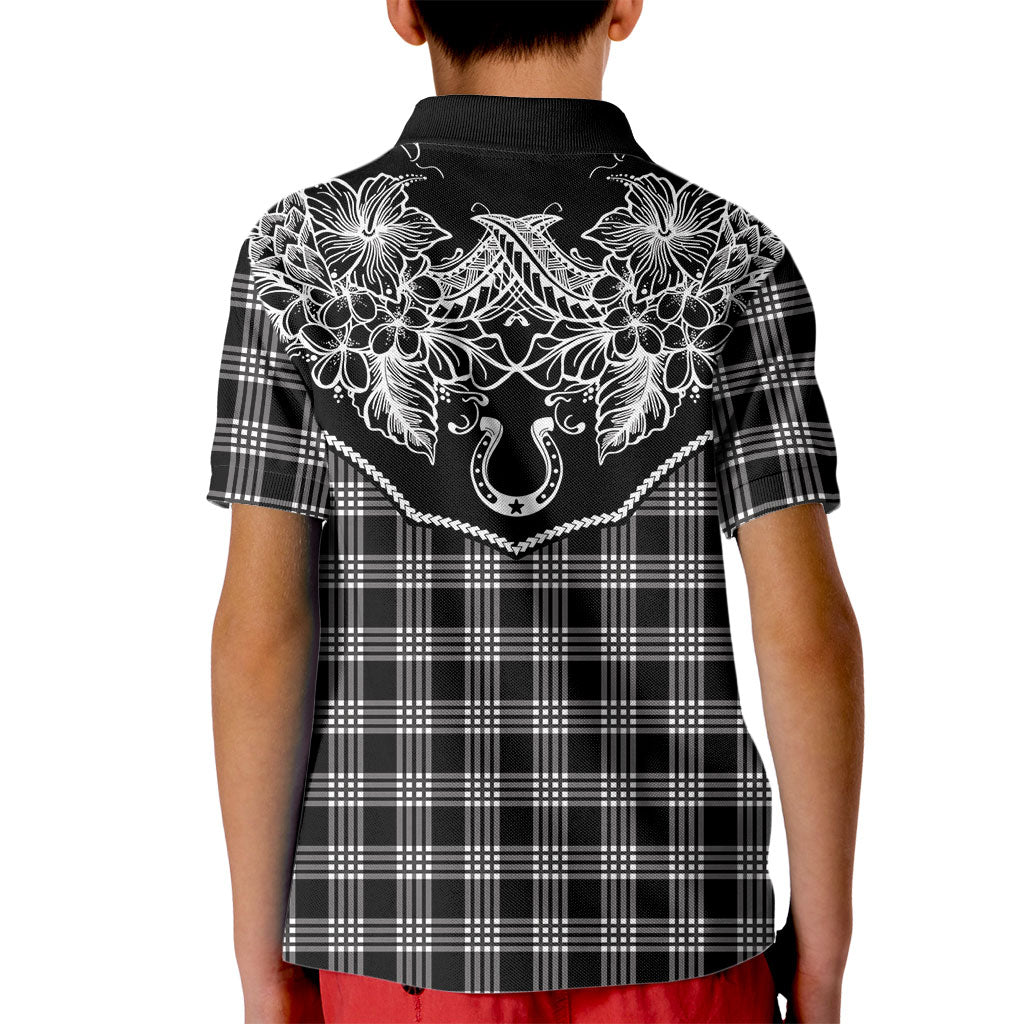 Hawai'i Paniolo Motif Black Kid Polo Shirt Floral Palaka Print LT7 - Polynesian Pride