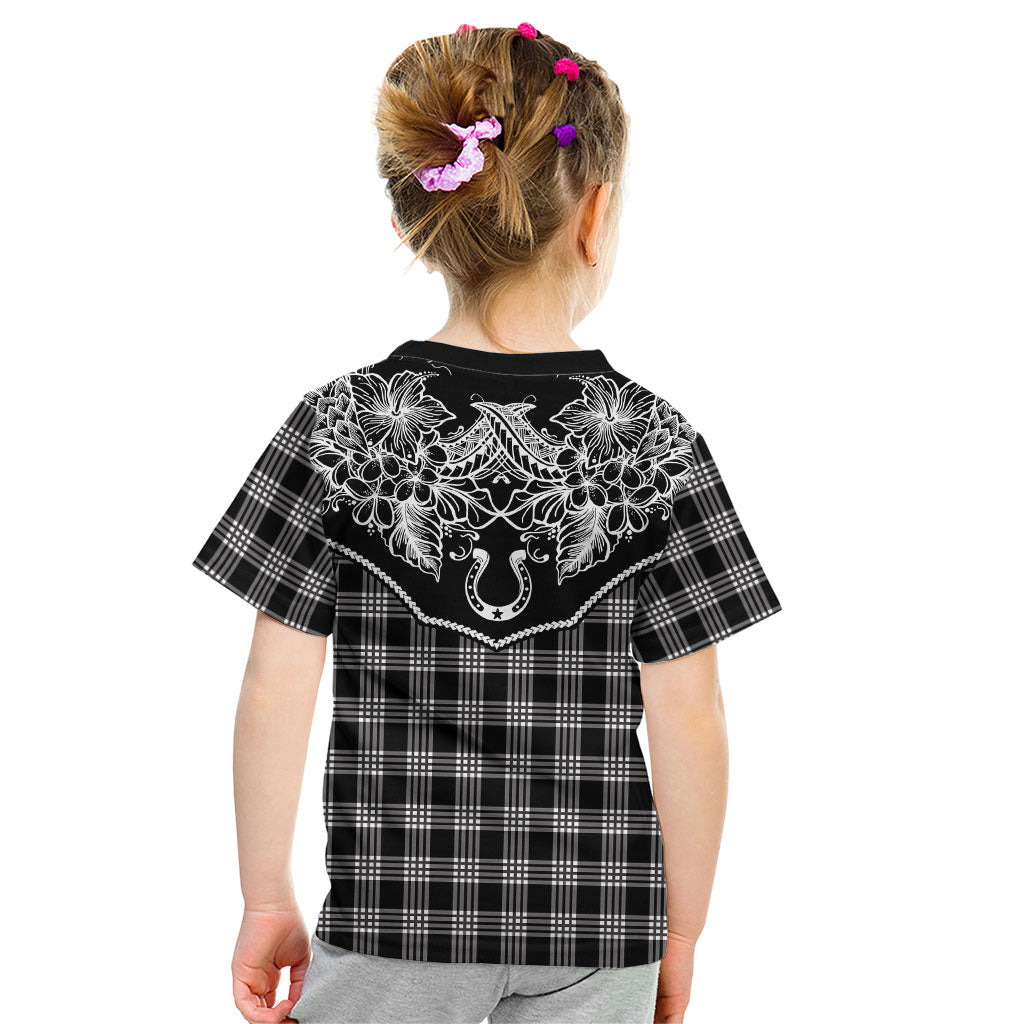 Hawai'i Paniolo Motif Black Kid T Shirt Floral Palaka Print LT7 - Polynesian Pride