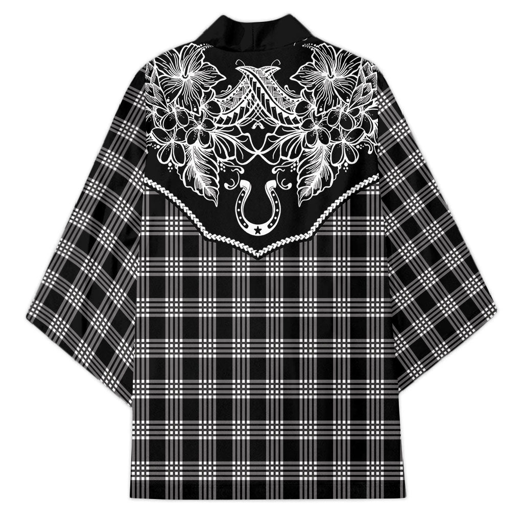 Hawai'i Paniolo Motif Black Kimono Floral Palaka Print LT7 - Polynesian Pride