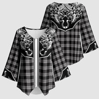 Hawai'i Paniolo Motif Black Kimono Sleeve Blouse Floral Palaka Print LT7 - Polynesian Pride