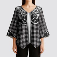 Hawai'i Paniolo Motif Black Kimono Sleeve Blouse Floral Palaka Print LT7 - Polynesian Pride