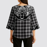 Hawai'i Paniolo Motif Black Kimono Sleeve Blouse Floral Palaka Print LT7 - Polynesian Pride