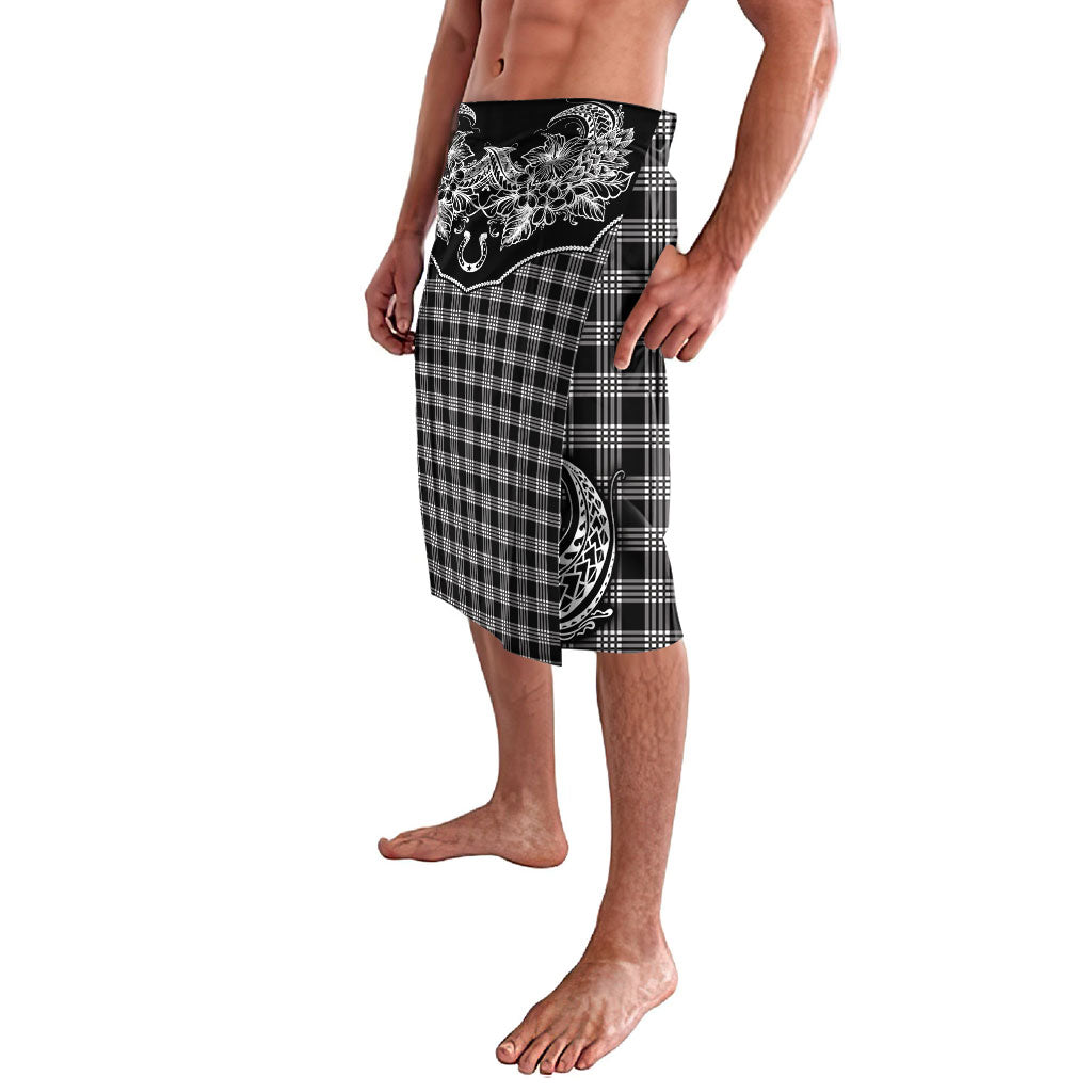 Hawai'i Paniolo Motif Black Lavalava Floral Palaka Print LT7 - Polynesian Pride