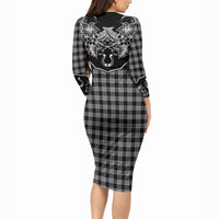 Hawai'i Paniolo Motif Black Long Sleeve Bodycon Dress Floral Palaka Print LT7 - Polynesian Pride