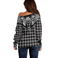 Hawai'i Paniolo Motif Black Off Shoulder Sweater Floral Palaka Print LT7 - Polynesian Pride