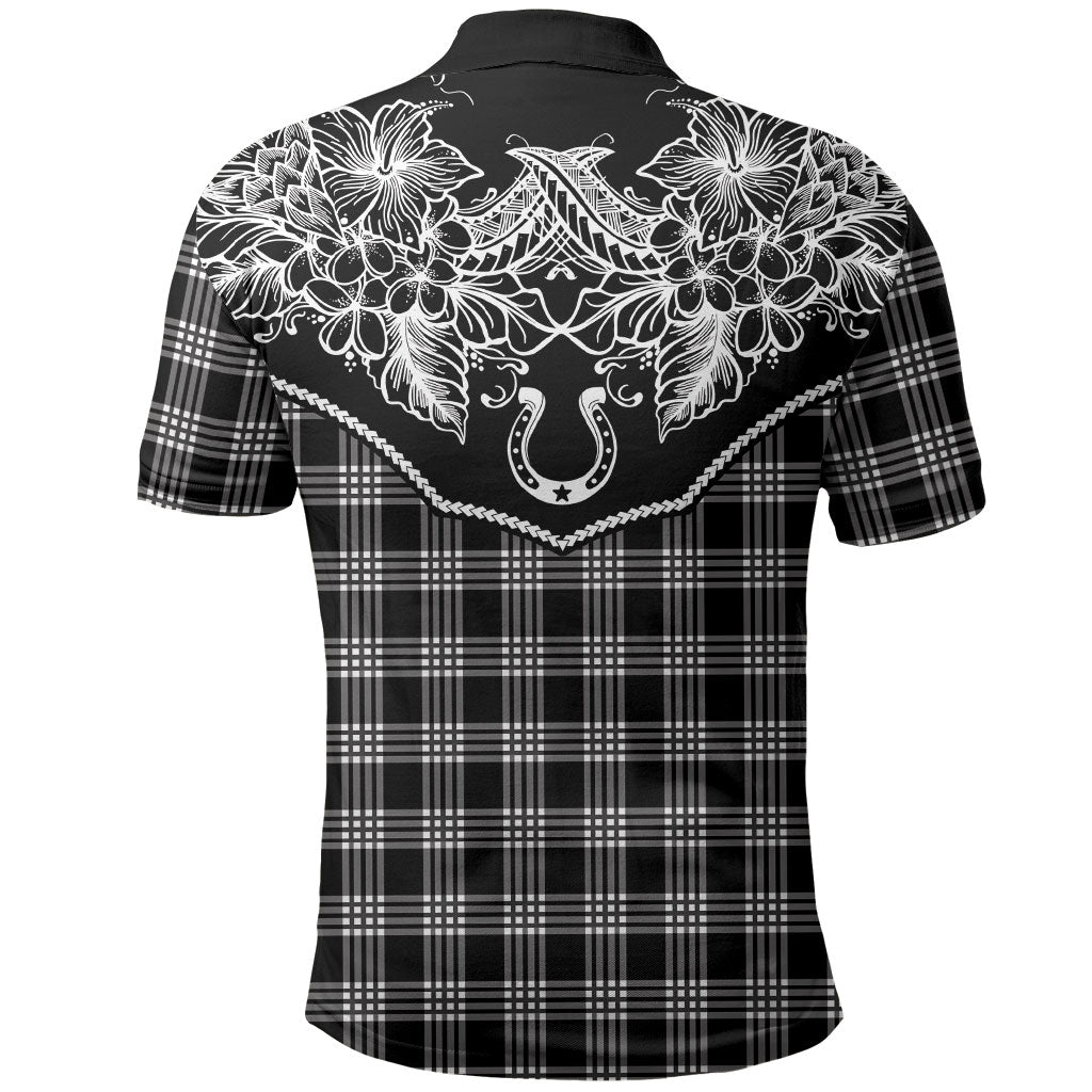 Hawai'i Paniolo Motif Black Polo Shirt Floral Palaka Print LT7 - Polynesian Pride
