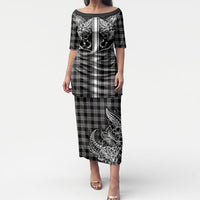 Hawai'i Paniolo Motif Black Puletasi Floral Palaka Print LT7 Long Dress Black - Polynesian Pride