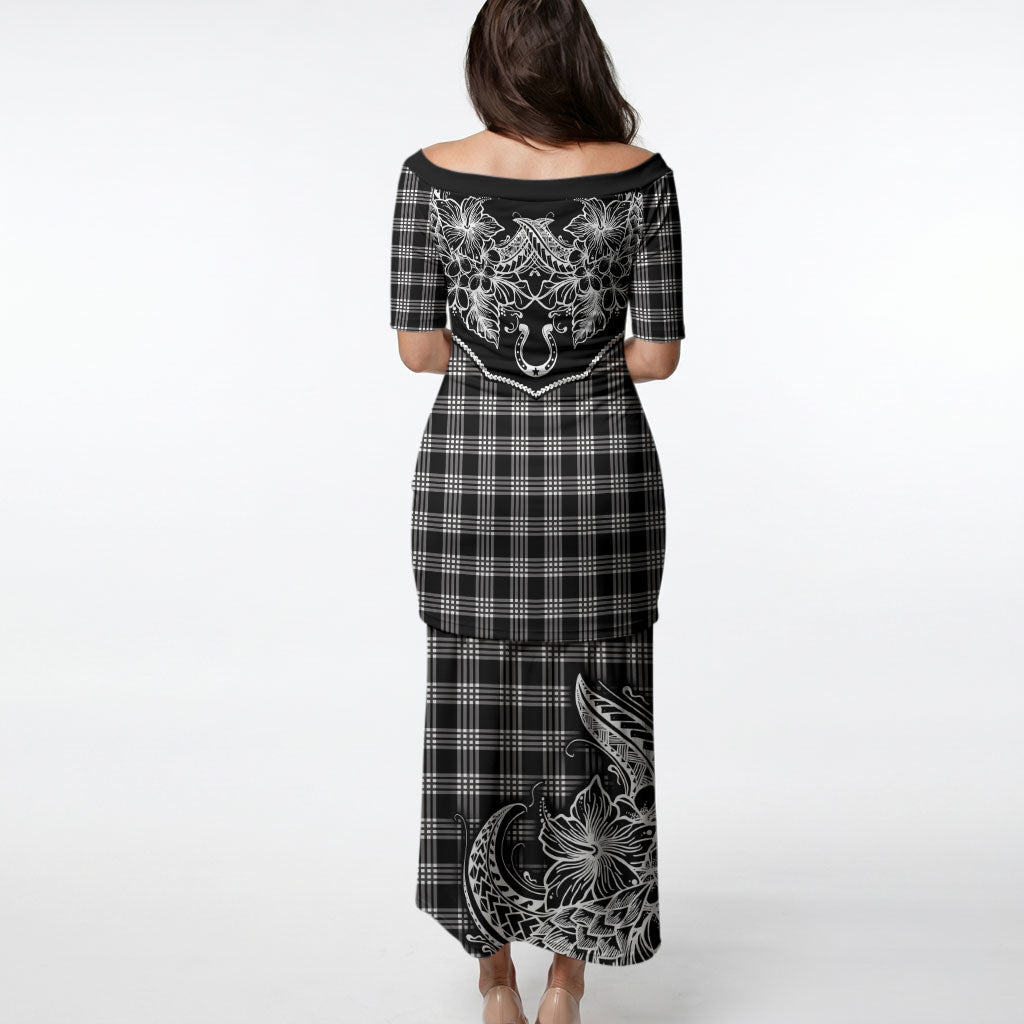 Hawai'i Paniolo Motif Black Puletasi Floral Palaka Print LT7 - Polynesian Pride
