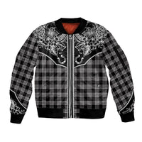 Hawai'i Paniolo Motif Black Sleeve Zip Bomber Jacket Floral Palaka Print LT7 Unisex Black - Polynesian Pride