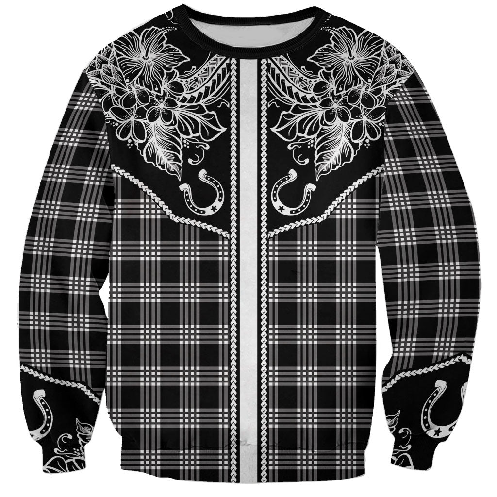 Hawai'i Paniolo Motif Black Sweatshirt Floral Palaka Print LT7 Unisex Black - Polynesian Pride