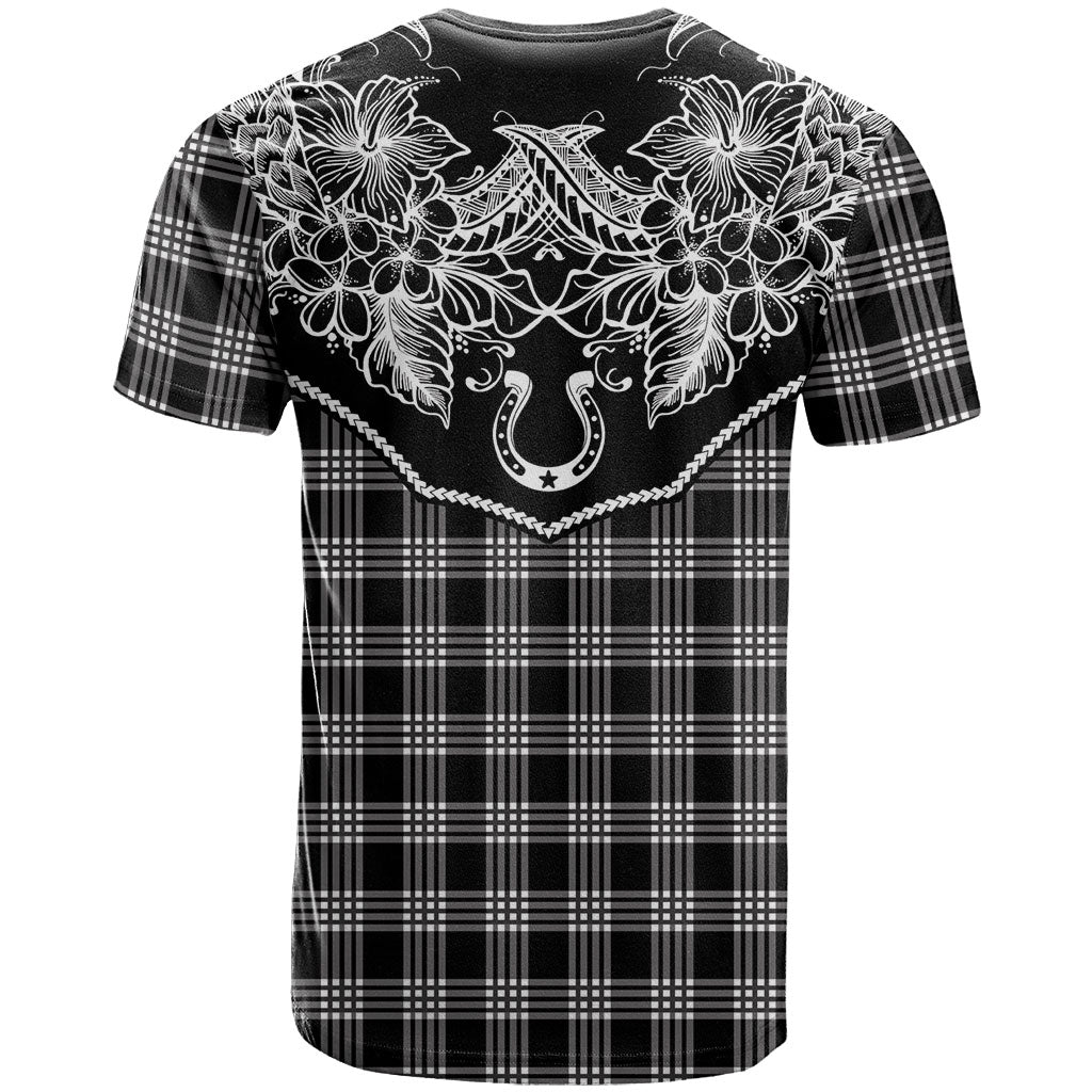 Hawai'i Paniolo Motif Black T Shirt Floral Palaka Print LT7 - Polynesian Pride