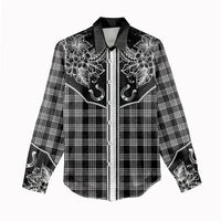 Hawai'i Paniolo Motif Black Women Casual Shirt Floral Palaka Print LT7 - Polynesian Pride
