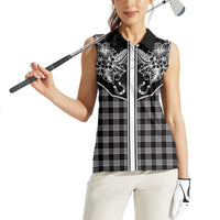 Hawai'i Paniolo Motif Black Women Sleeveless Polo Shirt Floral Palaka Print LT7 - Polynesian Pride