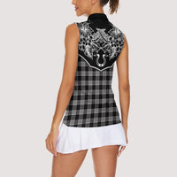 Hawai'i Paniolo Motif Black Women Sleeveless Polo Shirt Floral Palaka Print LT7 - Polynesian Pride
