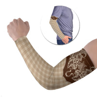 Hawai'i Paniolo Motif Leather Brown Arm Sleeves Floral Palaka Print LT7 Set of 2 Brown - Polynesian Pride