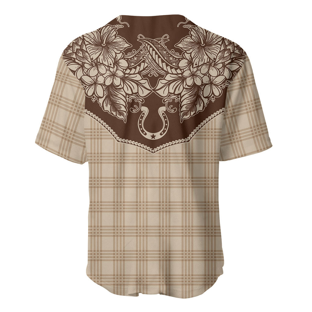 Hawai'i Paniolo Motif Leather Brown Baseball Jersey Floral Palaka Print LT7 - Polynesian Pride