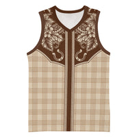 Hawai'i Paniolo Motif Leather Brown Basketball Jersey Floral Palaka Print LT7 Unisex Brown - Polynesian Pride