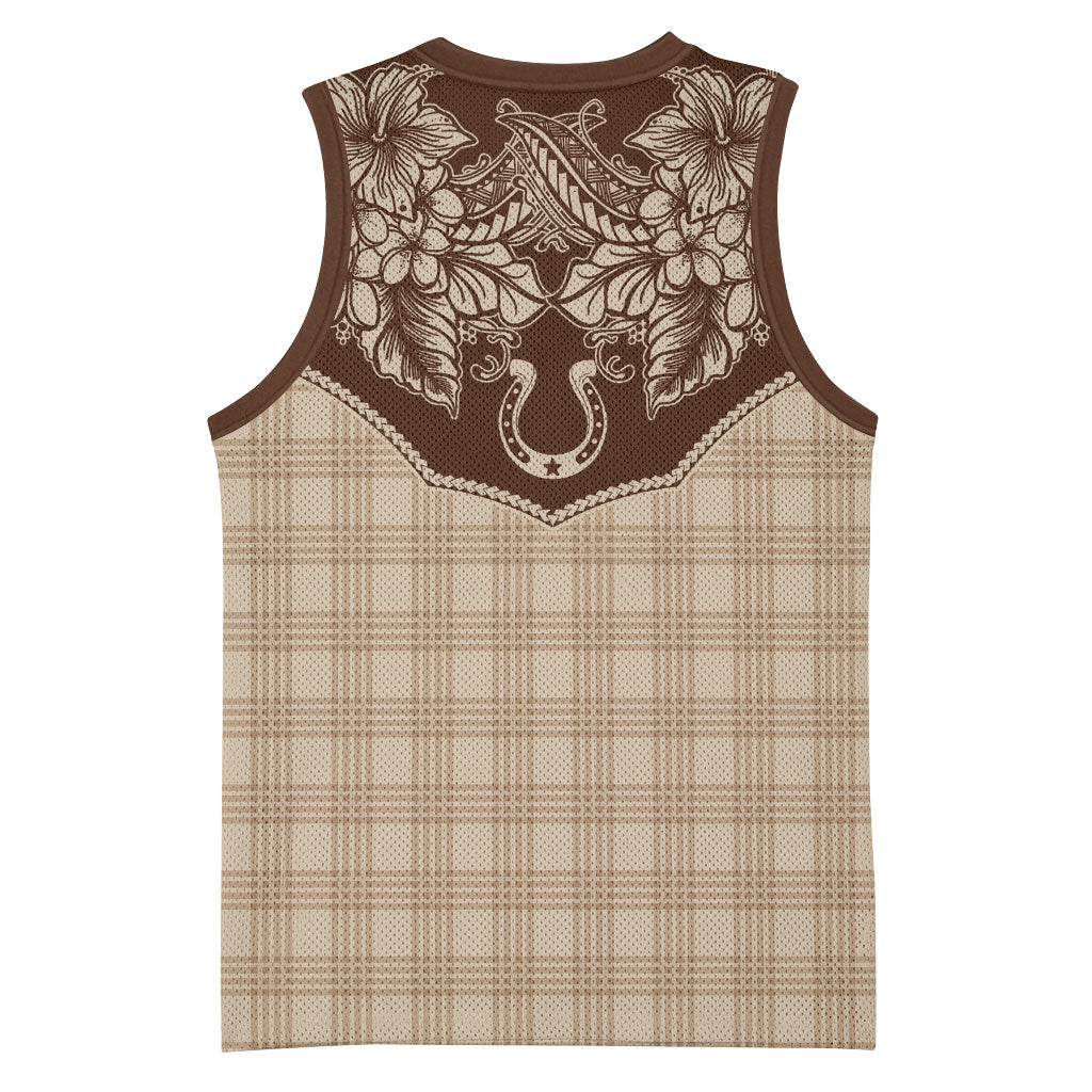 Hawai'i Paniolo Motif Leather Brown Basketball Jersey Floral Palaka Print LT7 - Polynesian Pride