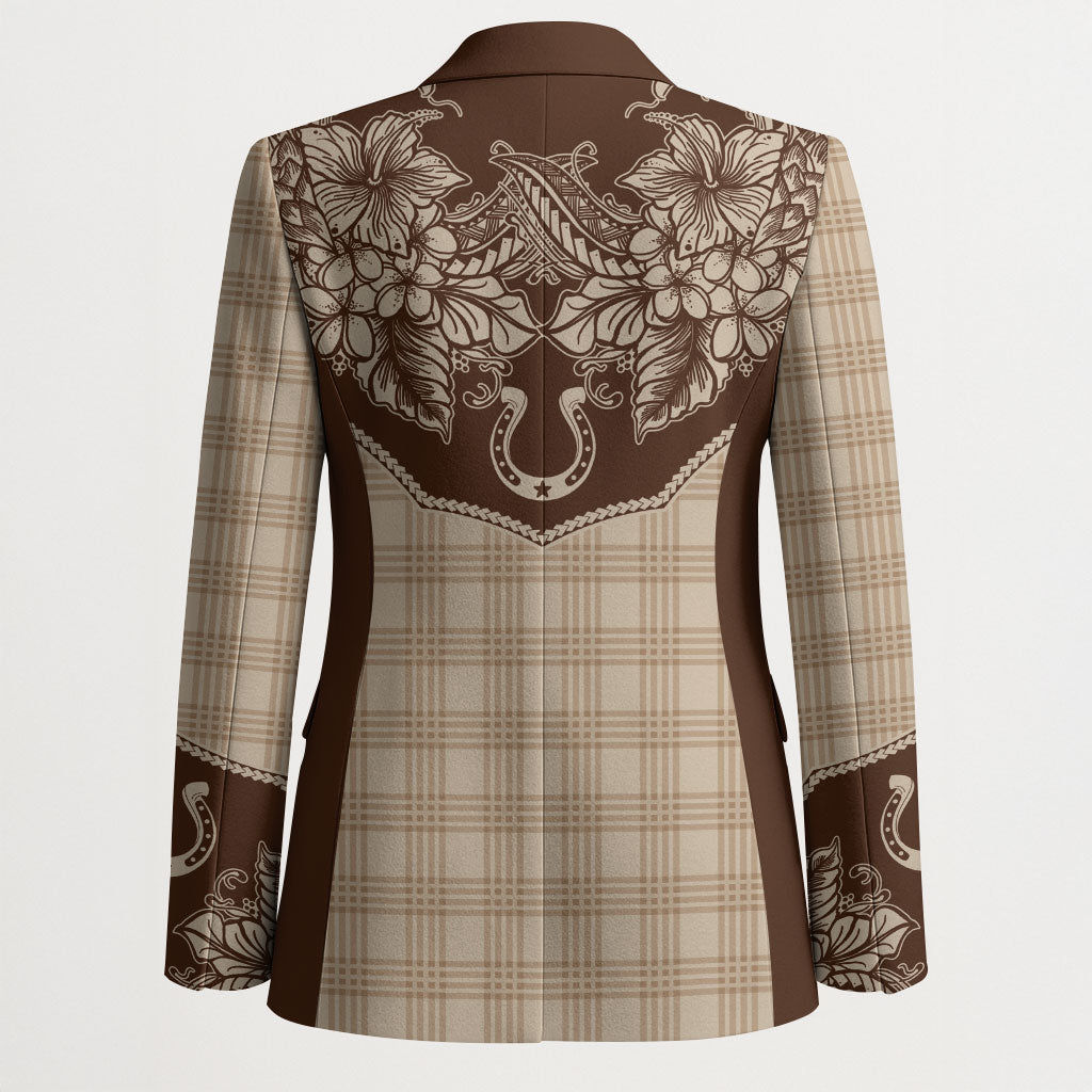 Hawai'i Paniolo Motif Leather Brown Blazer Floral Palaka Print LT7 - Polynesian Pride