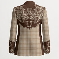 Hawai'i Paniolo Motif Leather Brown Blazer Floral Palaka Print LT7 - Polynesian Pride