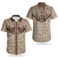 Hawai'i Paniolo Motif Leather Brown Couples Matching Puletasi and Hawaiian Shirt Floral Palaka Print LT7 - Polynesian Pride