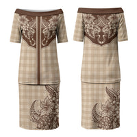 Hawai'i Paniolo Motif Leather Brown Couples Matching Puletasi and Hawaiian Shirt Floral Palaka Print LT7 - Polynesian Pride