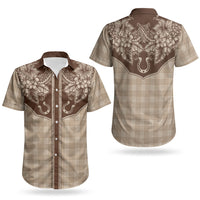 Hawai'i Paniolo Motif Leather Brown Couples Matching Short Sleeve Bodycon Dress and Hawaiian Shirt Floral Palaka Print LT7 - Polynesian Pride