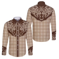 Hawai'i Paniolo Motif Leather Brown Family Matching Long Sleeve Bodycon Dress and Hawaiian Shirt Floral Palaka Print LT7 Dad's Shirt - Long Sleeve Brown - Polynesian Pride