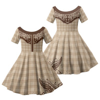 Hawai'i Paniolo Motif Leather Brown Family Matching Long Sleeve Bodycon Dress and Hawaiian Shirt Floral Palaka Print LT7 Daughter's Dress Brown - Polynesian Pride