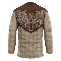 Hawai'i Paniolo Motif Leather Brown Hockey Jersey Floral Palaka Print LT7 - Polynesian Pride