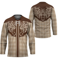 Hawai'i Paniolo Motif Leather Brown Hockey Jersey Floral Palaka Print LT7 - Polynesian Pride